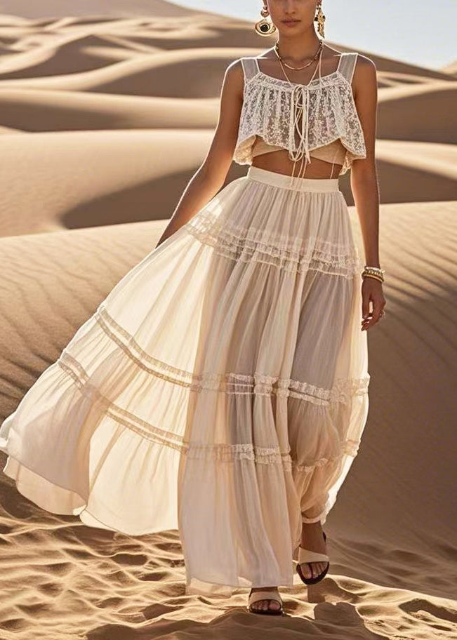 Boutique White Ruffled Exra Large Hem a Line Skirt Summer