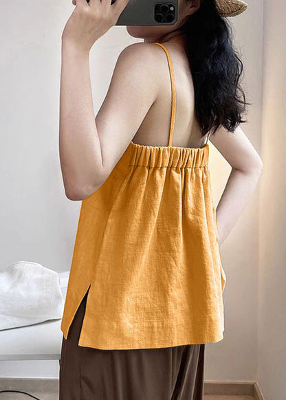 Brief Yellow Slash Neck Vest Sleeveless