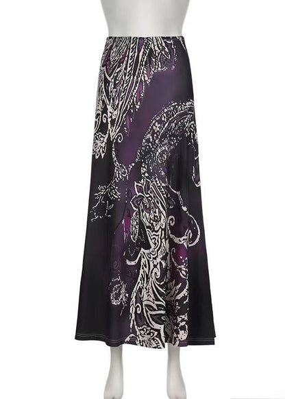Purple Print Draping a Line Skirt Spring