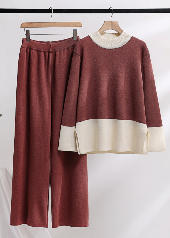 Boutique Dark Khaki O Neck Knit Two Piece Set Outfits Winter