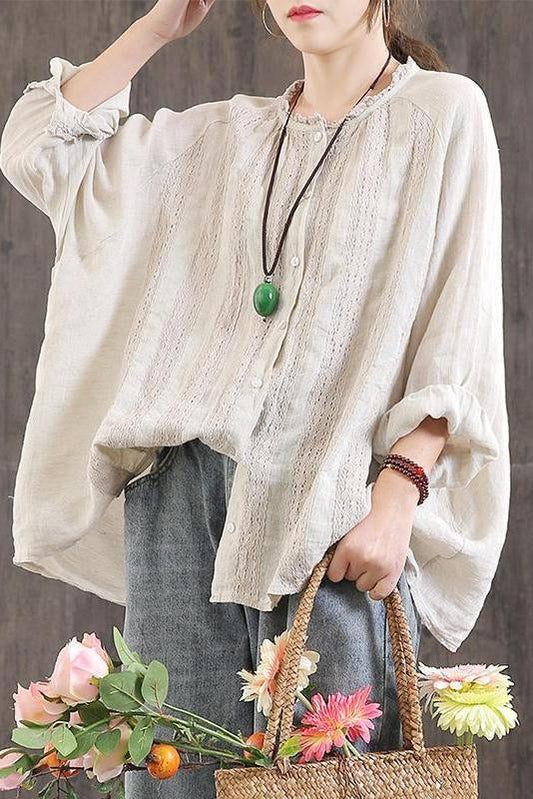 Limited Stock- Lotstrends 100% Linen Stripe Hand-made Loose Shirt