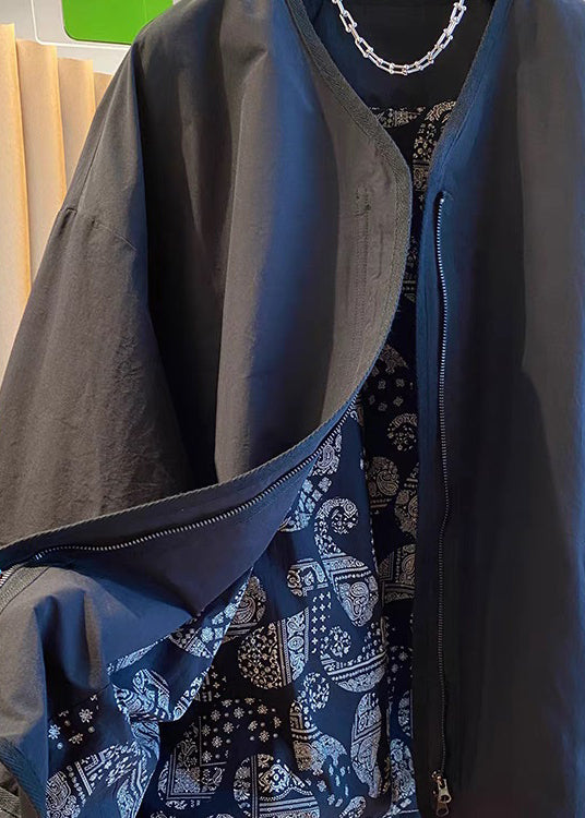Black Zip Up Patchwork Cotton Jackets Fall