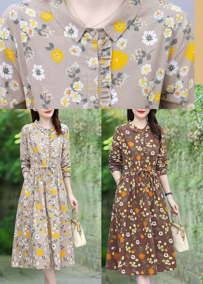 Handmade Brown Cinched Cotton Vacation Dresses Spring
