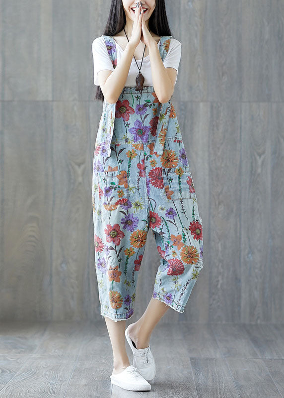 Classy Light Blue Pockets Denim Jumpsuit