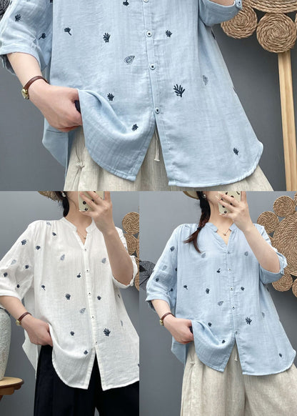 Simple White Embroidered Cotton Top Half Sleeve