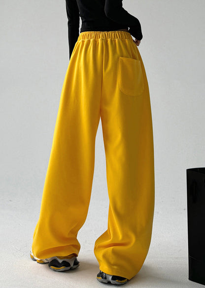 Boutique Yellow Elastic Waist Pockets Pants Spring