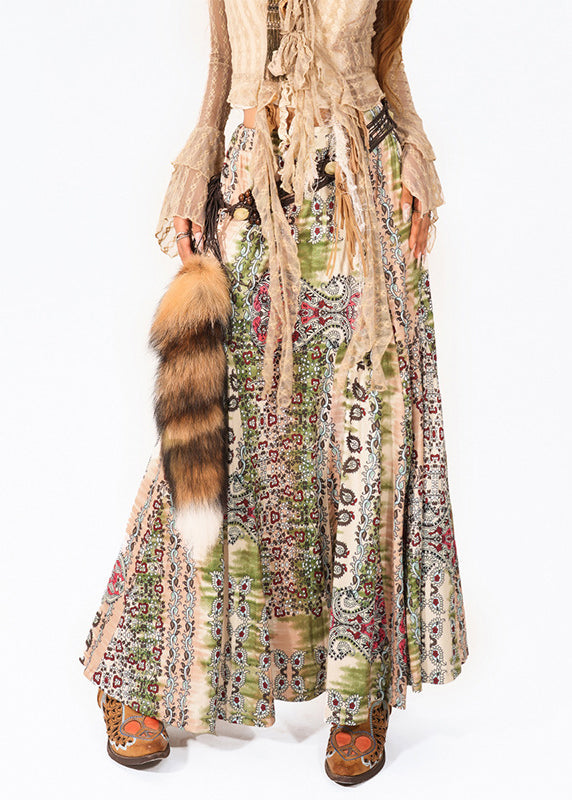Green High Waist Print a Line Skirt Summer