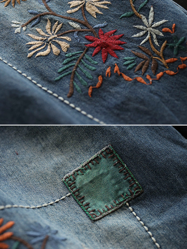 Loose Embroidered Elasticity Harem Denim Pants