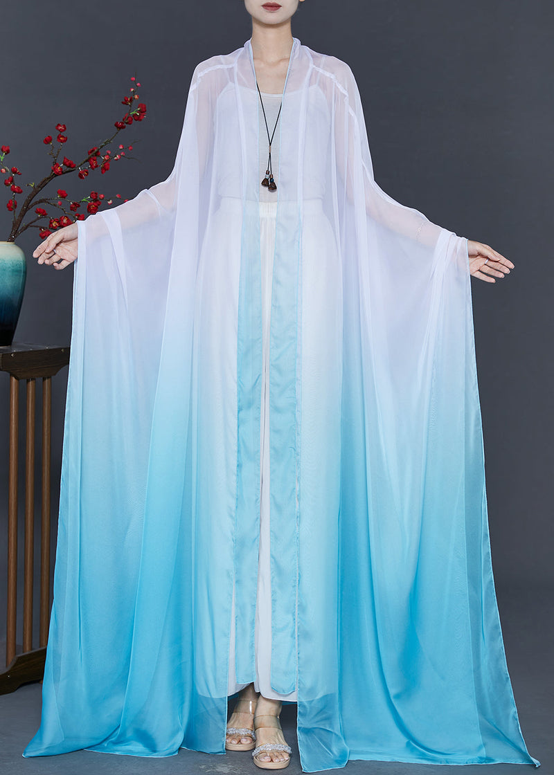 Gradient Blue Oversized Chiffon Cardigan Fall