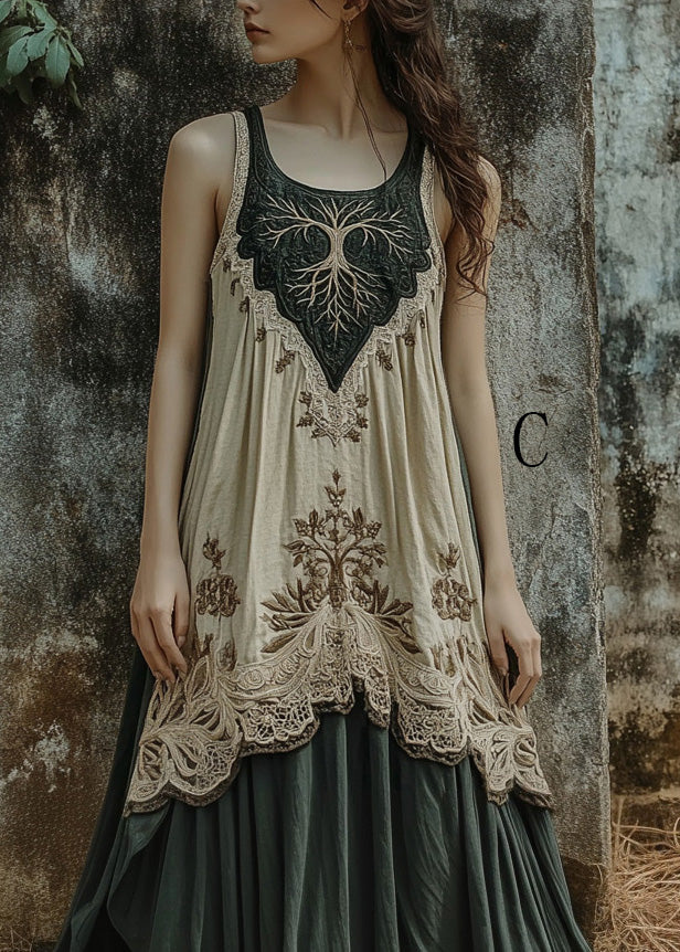 National Style Patchwork Vacation Long Dress Summer