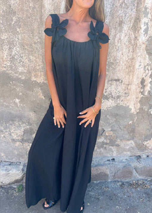 Rose U Neck Cotton Long Dresses Sleeveless