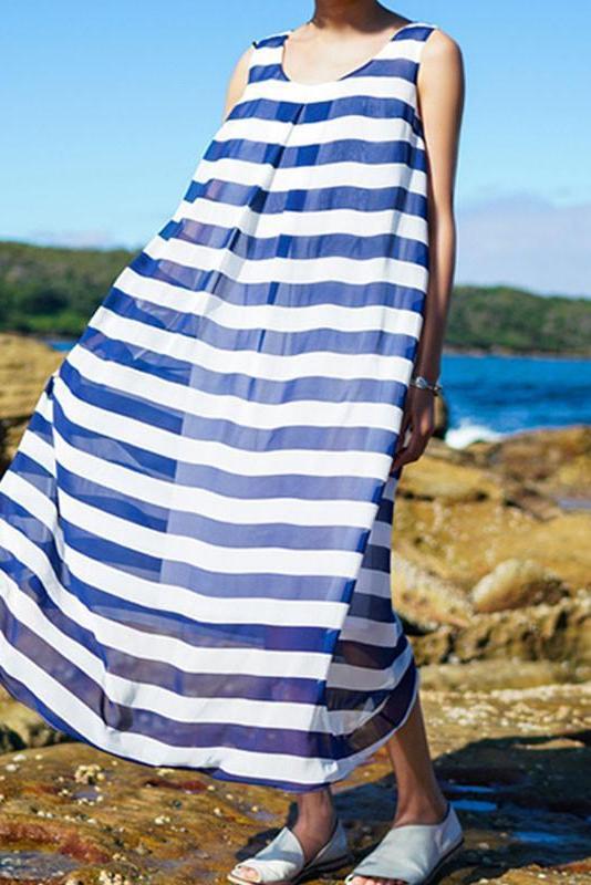 Limited Stock- Summer Loose Stripe Sleeveless Pinafore Dress