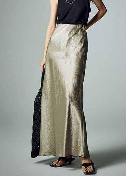 Simple Grey High Waist Silk Skirt Summer