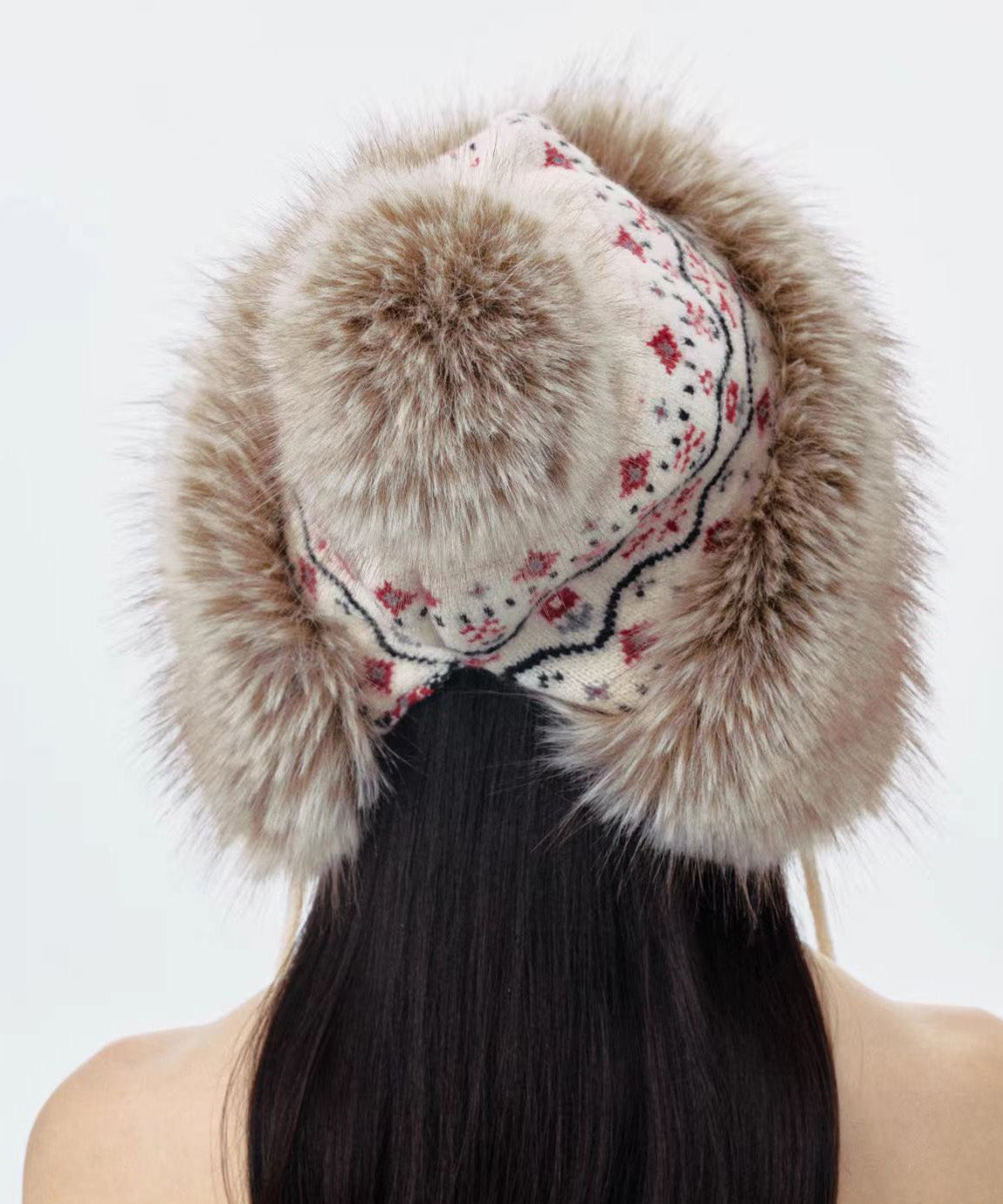 Jacquard Knitted Thick Warm Fleece Fur Boonie Hat