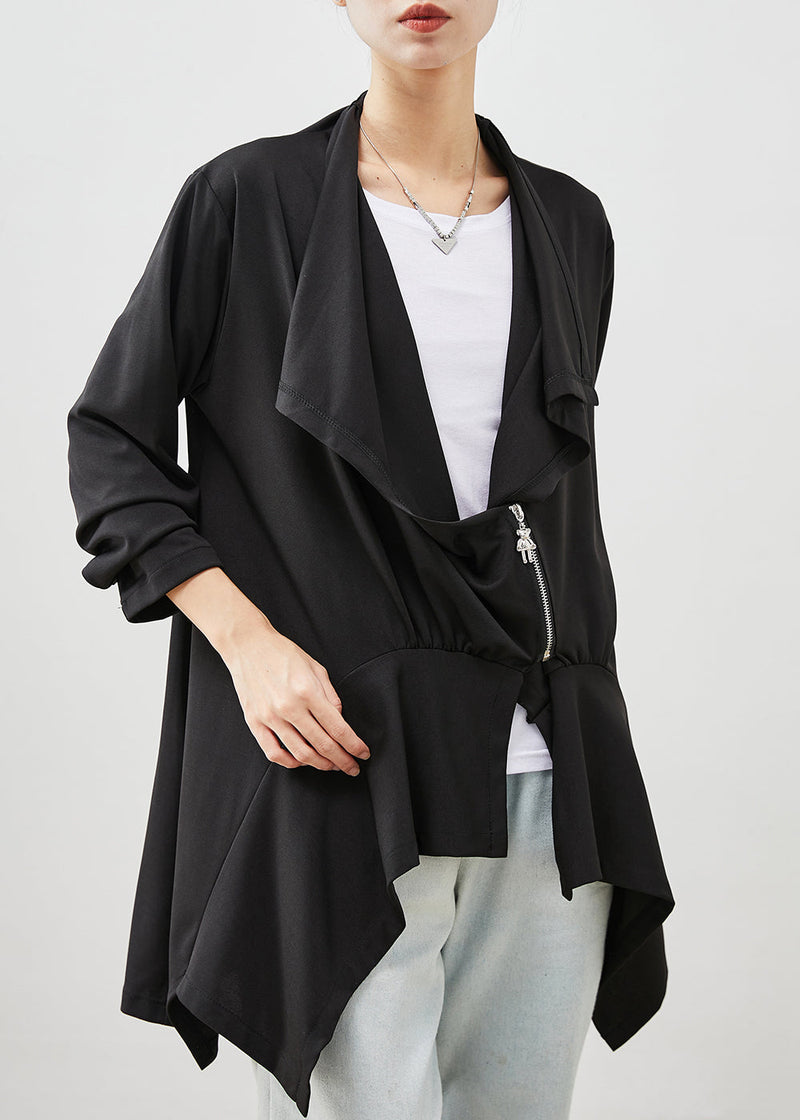 Black Asymmetrical Patchwork Cotton Cardigan Spring