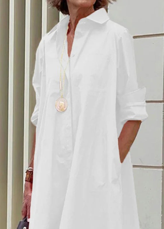 White Peter Pan Collar Simple Loose Long Shirt Dress