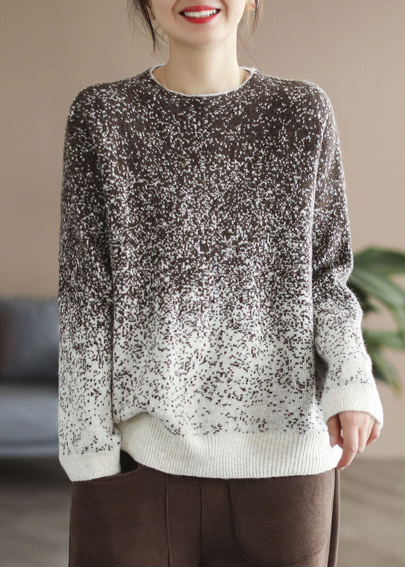 Green Gradient Color Knit Pullover Winter