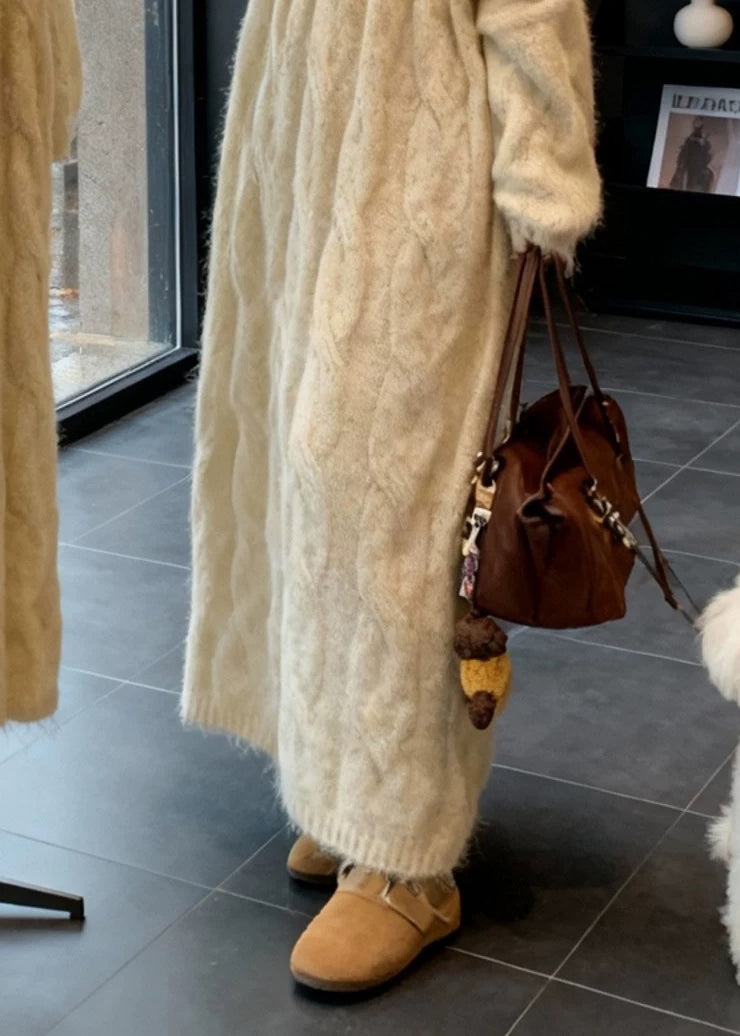 Beige Cold Shoulder Cable Knit Dress Spring
