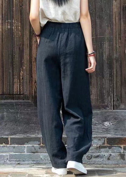 Simple Blue Pockets Linen Pants Summer