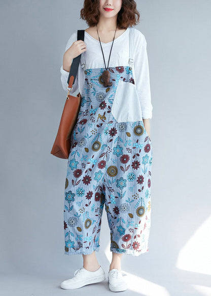 Light Grey Pockets Patchwork Denim Jumpsuits