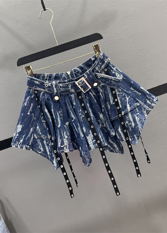 Unique Blue Patchwork Denim a Line Skirt Summer
