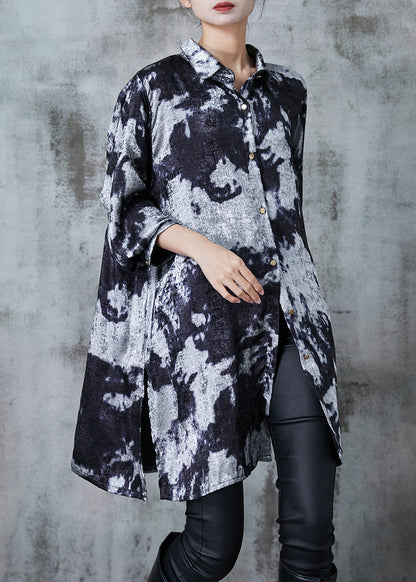 Grey Oversized Tie Dye Silk Velour Shirt Dress Fall