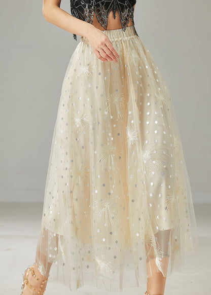 Milk White Embroidered Sequins Tulle Skirts Summer