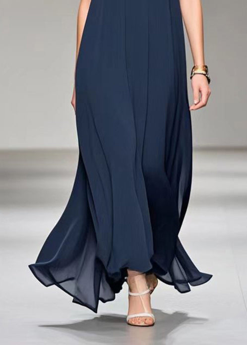 Navy V Neck Draping Chiffon Cami Dress Sleeveless