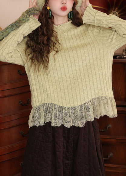 Blue Ruffled Lace Patchwork Knit Top Spring
