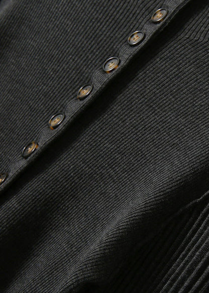 Dark Gray O-neck Button Woolen Cardigans Long Sleeve