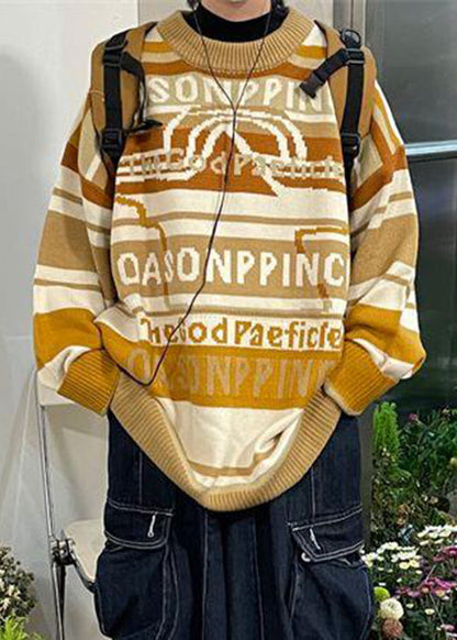 Yellow Letter Cozy Cotton Knit Winter Sweater O Neck