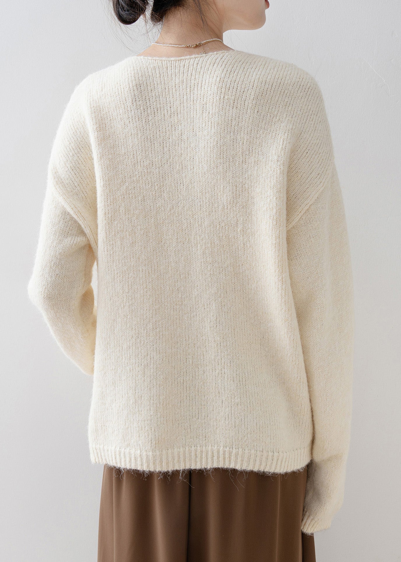 Beige V Neck Lace Button Knit Cardigan Spring