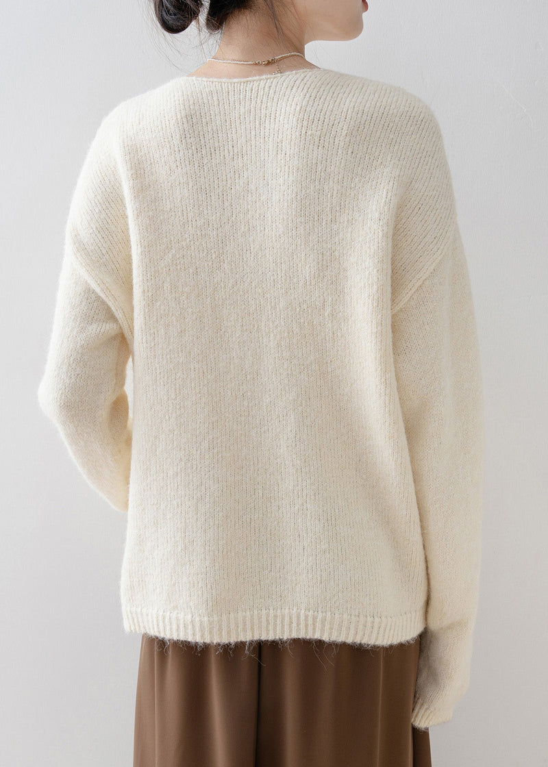 Beige V Neck Lace Button Knit Cardigan Spring