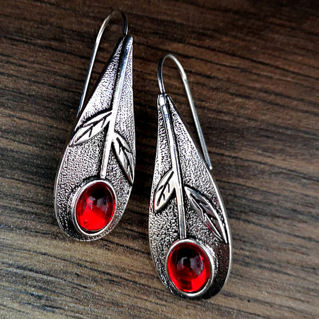 Red Crystal Earrings in Silver