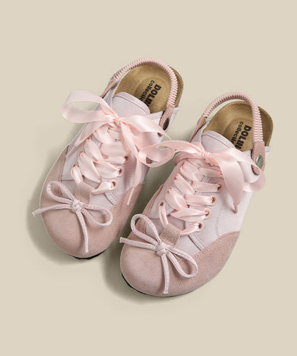 Style Pink Bow Lace Up Splicing Platform Flats