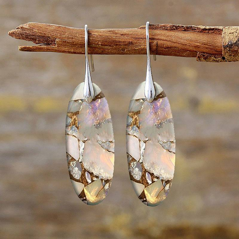 Natural Oval Stone Earrings