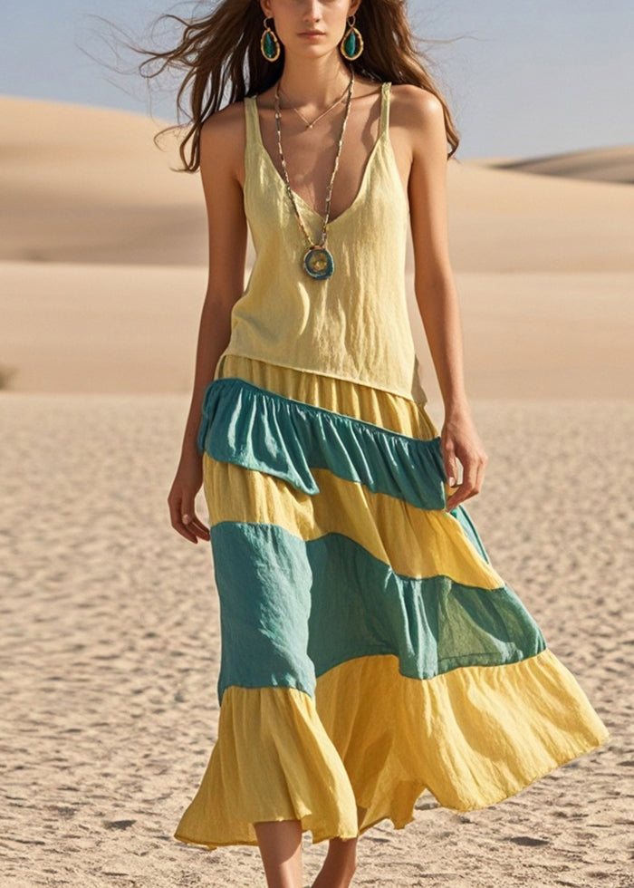Yellow Patchwork Cotton Sundress Summer