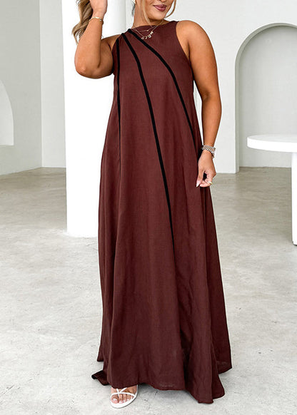 Unique Black Striped Cotton Long Dress Sleeveless