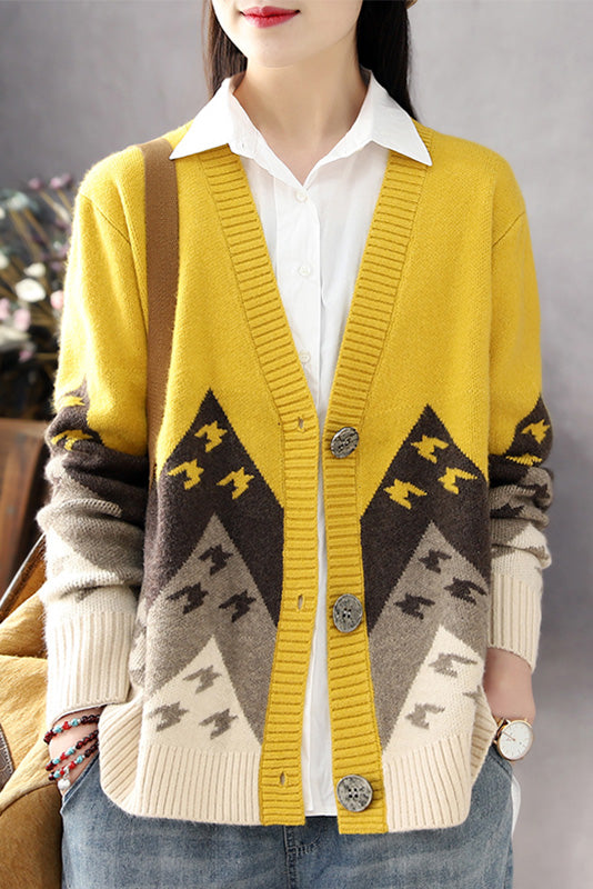 Contrast Color Loose Coat Knitted Cardigan