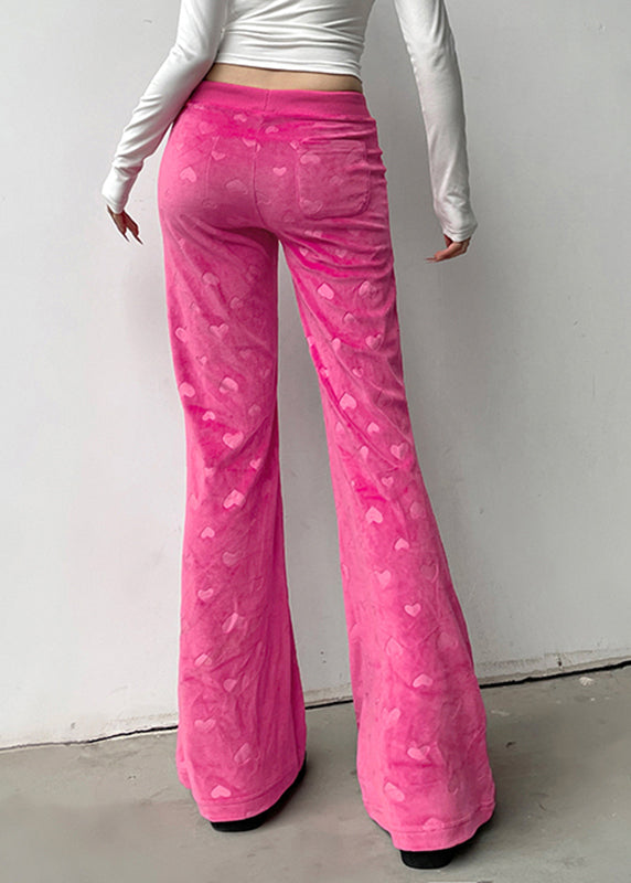Pink Print Tie Waist Knit Flared Trousers
