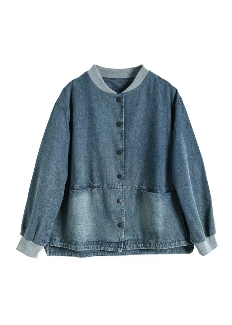 Blue Pockets Button Denim Coat Spring