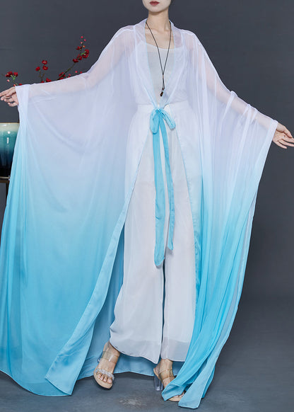 Gradient Blue Oversized Chiffon Cardigan Fall