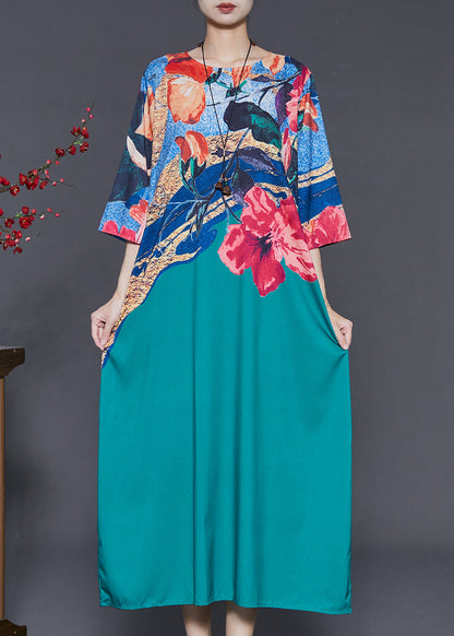 Green Oversized Print Silk Maxi Dresses Summer