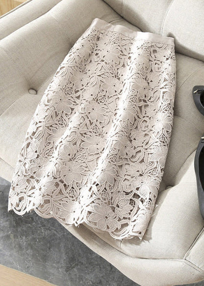 New Light Pink Hollow Out Lace High Waisted Skirts Summer