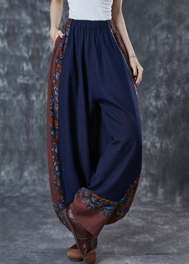 Style Navy Oversized Patchwork Cotton Pants Summer