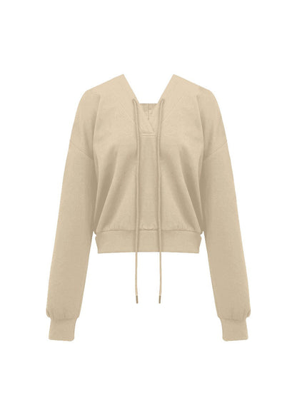 Khaki Tie Lace Drawstring Hooded Sweatshirts Fall