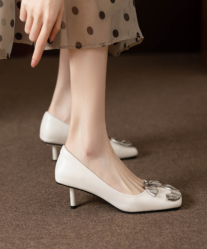 Sequined Splicing Stiletto High Heels Beige Faux Leather