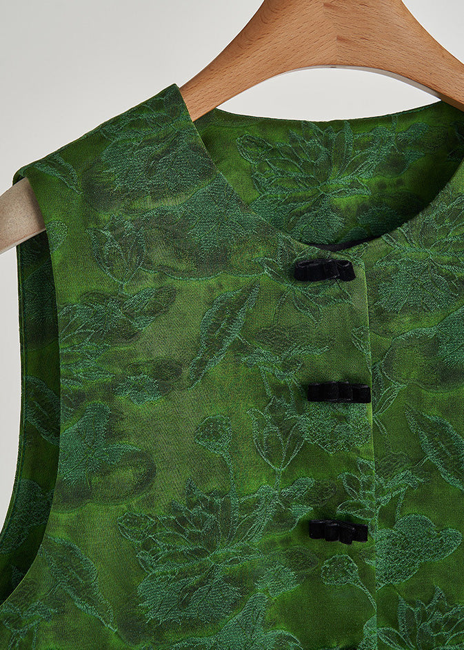 Dull Green Jacquard Patchwork Silk Velvet Vest Fall
