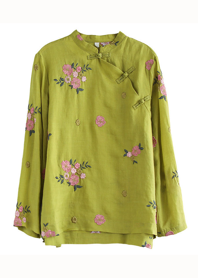 Purple Stand Collar Embroidered Patchwork Cotton Top Spring