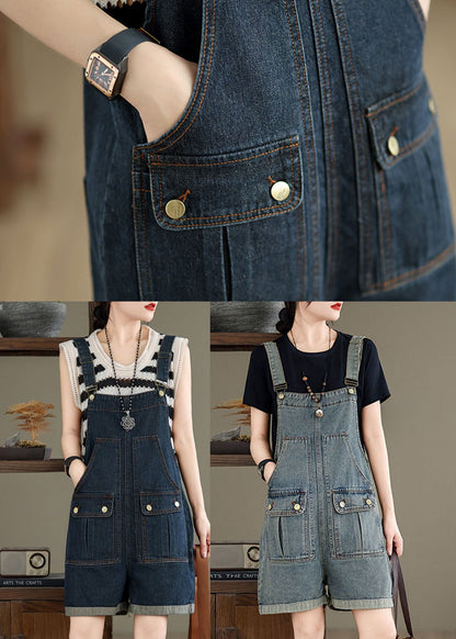 Navy Pockets Denim Overalls Jumpsuit Summer